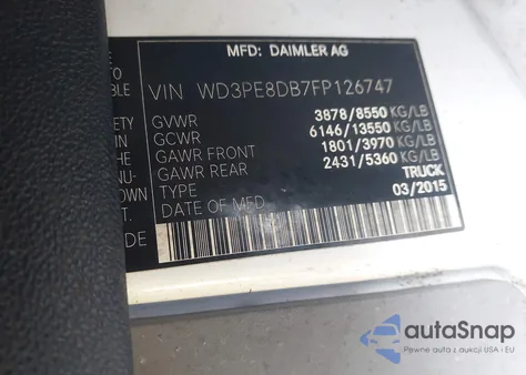 2015 Mercedes-Benz Sprinter 2500 High Roof z USA, uszkodzony, nr VIN WD3PE8DB7FP126747